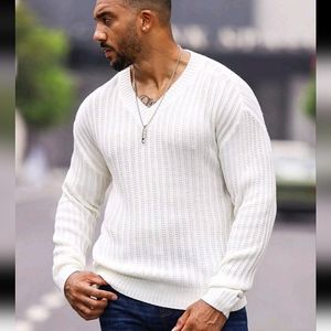 NEW! MENS TEXTURED LONG SLEEVE V NECK SWEATER